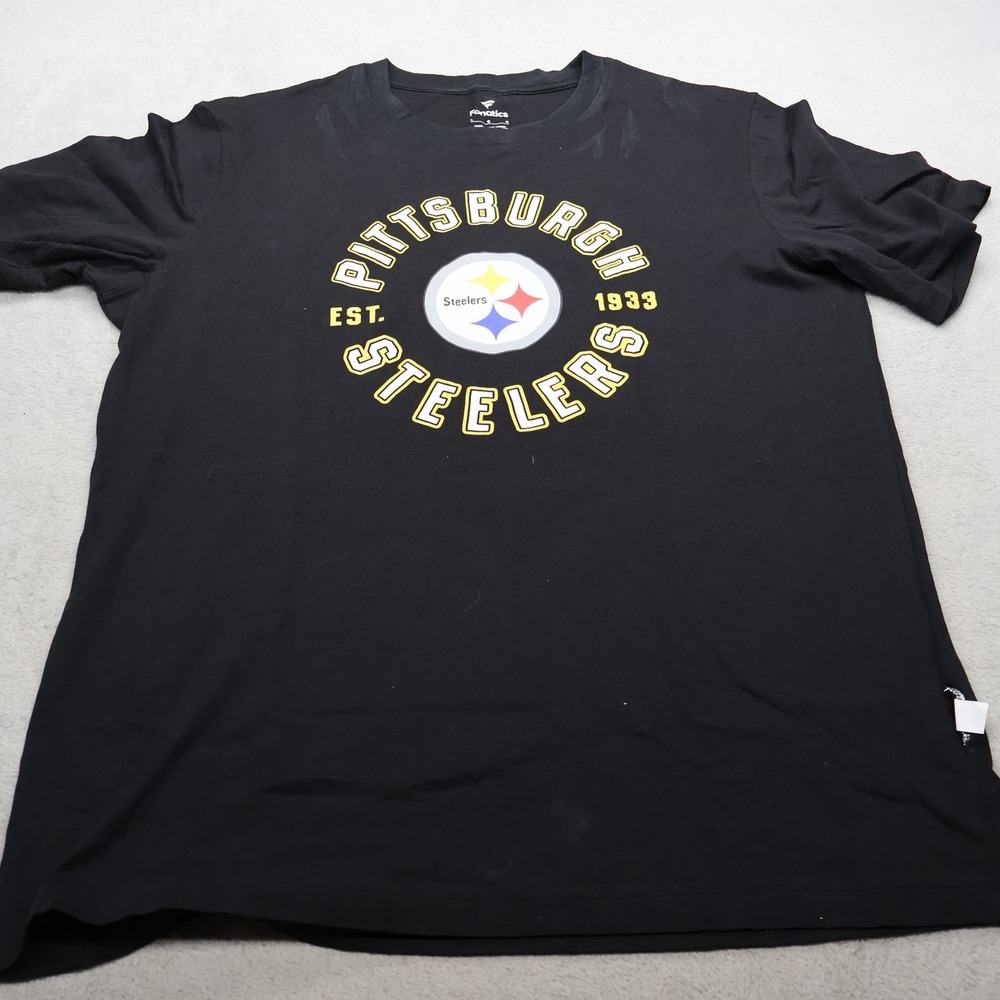Pittsburgh Steelers Shirt Mens Large Fanatics Black Crew Neck Short Sleeve READ